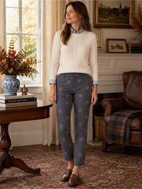 LOFT Marisa Blue Gray Medallion Print Ankle Pants Size 4 Stretch Preppy Fall